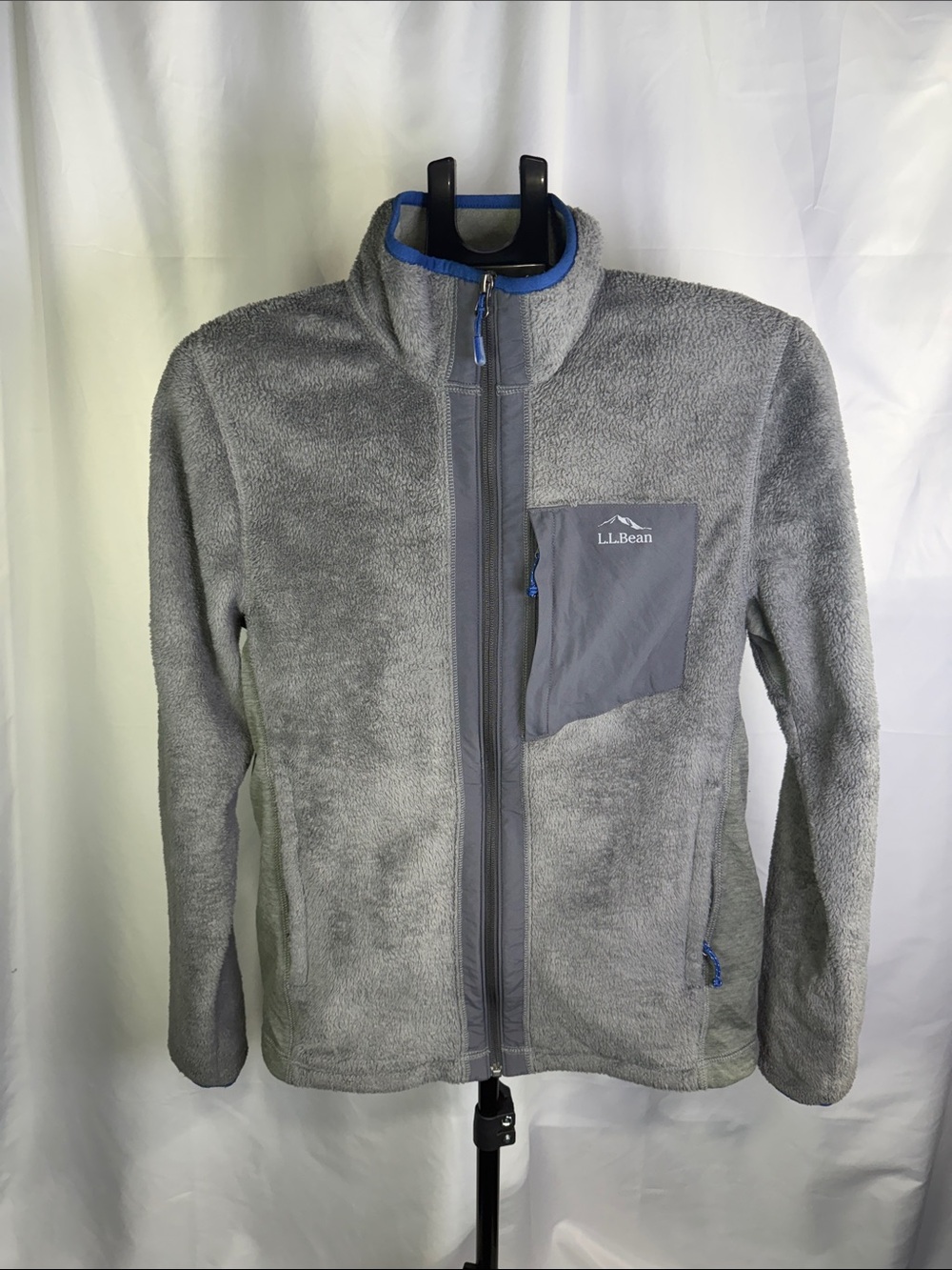 L.L. Bean Gray Fleece Puffer Jacket with Blue Trim